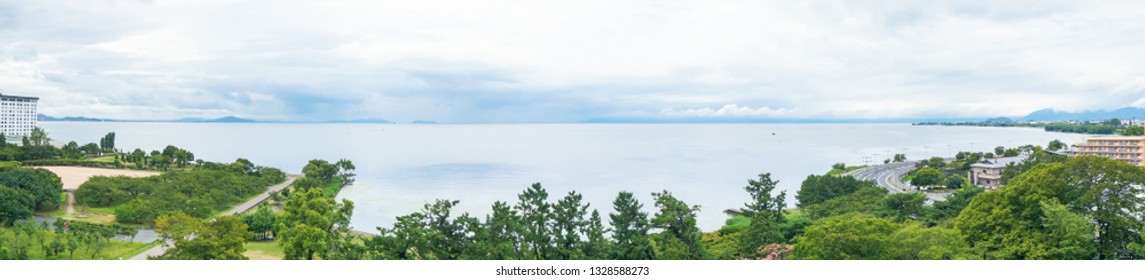 Nagahama City, Shiga Prefecture, Japan - August 17, 2015: View On Biwa Lake From The Top Floor Of Nagahama Castle Museum