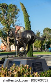 Nagambie, Australia - March 12, 2018: Bronze Statue Of The Racehorse Black Caviar On The Banks Of Lake Nagambie. The Statue By Mitch Mitchell Was Erected In 2013.