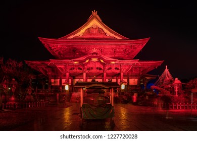 Nagano, Japan 02-08-2018 Zenkoji Temple Illuminted To Commemorate The Anniversary Of The 1998 Winter Olympics In Nagano