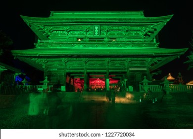 Nagano, Japan 02-08-2018 Zenkoji Temple Illuminted To Commemorate The Anniversary Of The 1998 Winter Olympics In Nagano