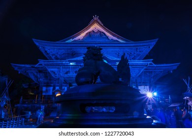 Nagano, Japan 02-08-2018 Zenkoji Temple Illuminted To Commemorate The Anniversary Of The 1998 Winter Olympics In Nagano