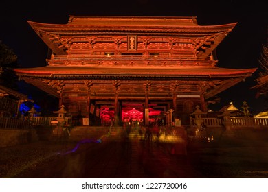 Nagano, Japan 02-08-2018 Zenkoji Temple Illuminted To Commemorate The Anniversary Of The 1998 Winter Olympics In Nagano