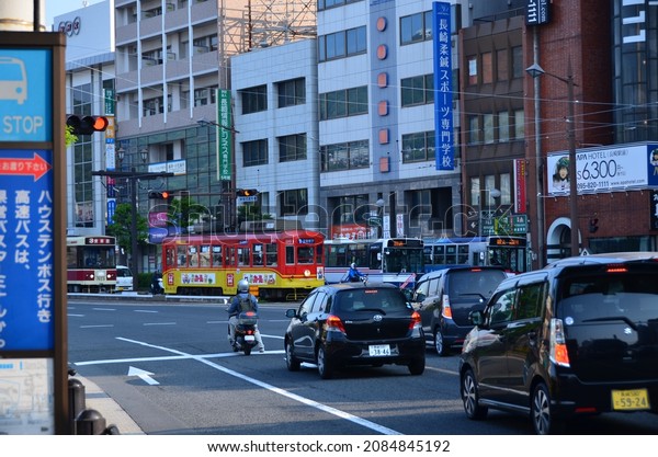 Nagasaki,Japan-March 5,2013:The main means of\
transportation in Nagasaki are buses and trams. So it is more\
practical to travel by\
tram.