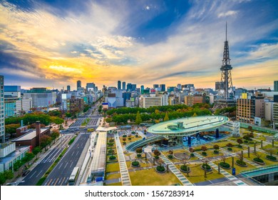 Nagoya Cityscape At Sunset In Japan