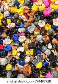 NAGOYA, JAPAN - OCTOBER 21, 2017: Pile Of LEGO Minifigure Head And Hair Parts Of Male And Female