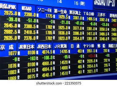 NAGOYA JAPAN - SEPTEMBER 26, 2014: Japanese Stock Market Board - Economy Of Japan Is The Third Largest In The World By Nominal GDP.