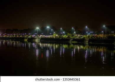 Nagpur, Maharashtra/India - March 29  2019 : Nagpur Futala Lake Night Lights