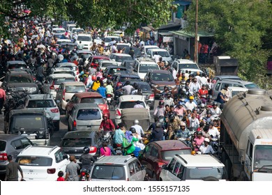 Nagpur, Maharashtra/India - November 10 2019 : Traffic jam during air fest near Futala lake