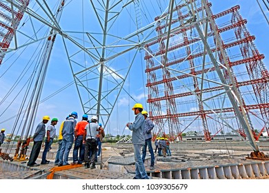 NAGPUR-INDIA-JUNE 18 : Assembly of steel tower for tower load test at Test Station, June 18, 2015, Nagpur Province, India