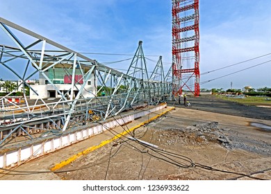 NAGPUR-INDIA-JUNE 20 : Steel Tower After Test Of Tower Load Test At Test Station In India, June 20, 2015, Nagpur Province, India