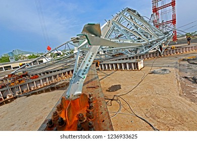 NAGPUR-INDIA-JUNE 20 : Steel Tower After Test Of Tower Load Test At Test Station In India, June 20, 2015, Nagpur Province, India