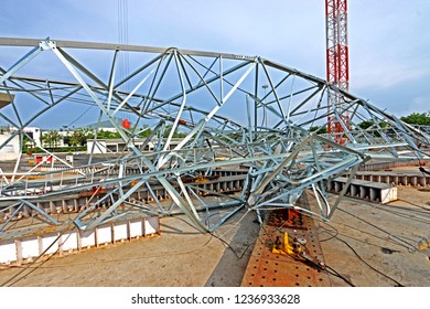 NAGPUR-INDIA-JUNE 20 : Steel Tower After Test Of Tower Load Test At Test Station In India, June 20, 2015, Nagpur Province, India