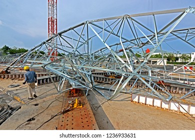 NAGPUR-INDIA-JUNE 20 : Steel Tower After Test Of Tower Load Test At Test Station In India, June 20, 2015, Nagpur Province, India