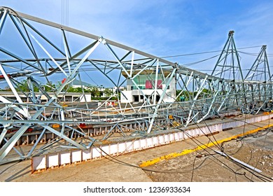 NAGPUR-INDIA-JUNE 20 : Steel Tower After Test Of Tower Load Test At Test Station In India, June 20, 2015, Nagpur Province, India