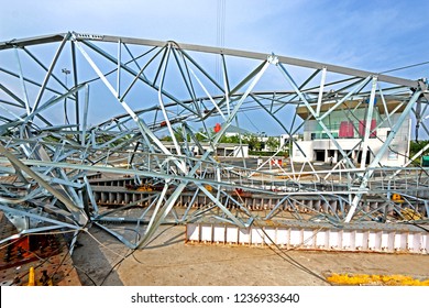 NAGPUR-INDIA-JUNE 20 : Steel Tower After Test Of Tower Load Test At Test Station In India, June 20, 2015, Nagpur Province, India