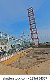 NAGPUR-INDIA-JUNE 20 : Steel Tower After Test Of Tower Load Test At Test Station In India, June 20, 2015, Nagpur Province, India