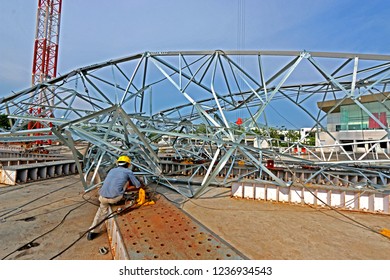 NAGPUR-INDIA-JUNE 20 : Steel Tower After Test Of Tower Load Test At Test Station In India, June 20, 2015, Nagpur Province, India