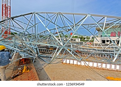 NAGPUR-INDIA-JUNE 20 : Steel Tower After Test Of Tower Load Test At Test Station In India, June 20, 2015, Nagpur Province, India