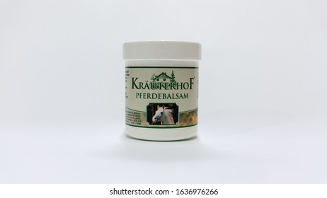 Nagybajcs, Hungary 09.18.2019 Krauterhof Pferdebalsam Horse Balm.