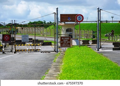 NAHA, JAPAN -29 JUL 2017- Entrance Of The Kadena Air Base, A United States Air Force Base In Naha. Okinawa Is Home To A Large American Military Presence Of United States Forces If Japan.