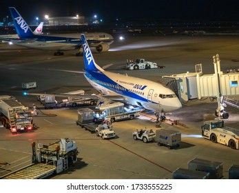 Naha, Okinawa / Japan - Jan 20, 2019: All Nippon Airways (ANA) Boeing 737-500 at Naha Airport