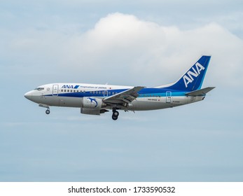 Naha, Okinawa / Japan - May 11, 2019: All Nippon Airways (ANA) Boeing 737-500 at Naha Airport