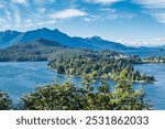 Nahuel huapi national park landscape view from circuito chico panoramic point, san carlos de bariloche city, rio negro province, patagonia, argentina