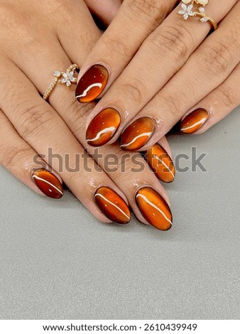 nail art cateyes basic black color and orange cateye nail art viral, nail extension gel polish