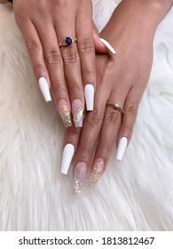 Nail Art Design Glitter White Acrylic Nails