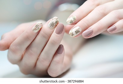 Nail Design . Manicure Nail Paint . Beautiful Female Hand With Colorful Nail Art Design Manicure