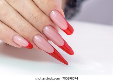 Nail Polish  Art Manicure  Modern style red black gradient Nail Polish  Beauty hands and Stylish Colorful trendy Nails isolated white background