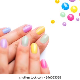 Nail Polish. Art Manicure. Multi-colored Nail Polish. Beauty Hands. Stylish Colorful Nails 