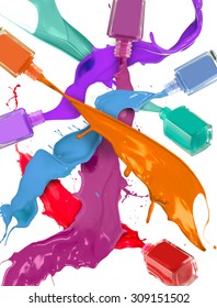 Nail Polish Bottle Splash With Bright Colours 