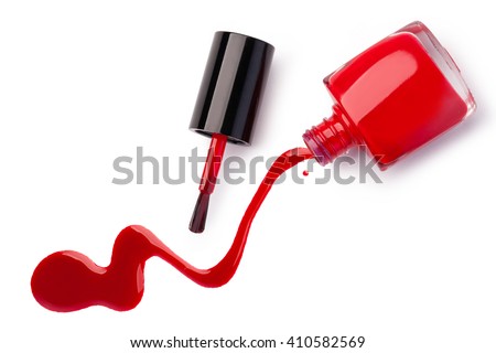 Nail polish flowing from the bottle; on white background