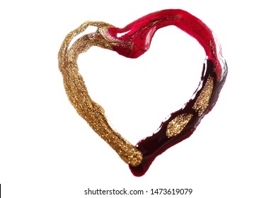 Nail Polish Heart Isolated On White. Red, Gold And Black Colour.Nail Accessories. Beauty And Fashion Supplies                   