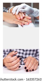 Nails Black And White Manicure Before And After With Place For Text For Instagram Stories