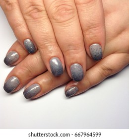 Nails and gray gradient   glitter