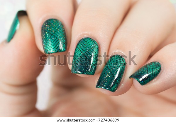 Nails Green Cateye Nail Polish Black Stock Photo Edit Now