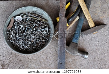 Nails, hammer and the other repariment objects