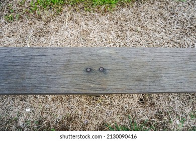 Nails On Wood Bench. Top View