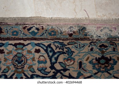 Nain Persian Rug Ruined By Moths - Effect Of Woodworm Of Precious Carpet - Planar Views