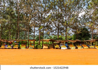 Nairobi Highway, Kenya – June 20th, 2019: Street Photograph Of Typical Large Kenyan Market Stalls Found On-side Of Nairobi Hwy (A2).