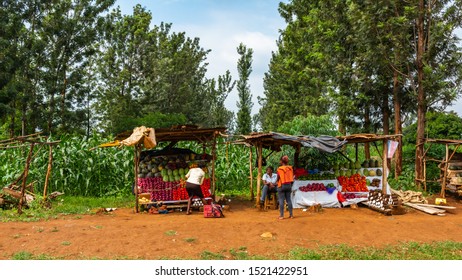 Nairobi Highway, Kenya – June 20th, 2019: Street Photograph Of Typical Large Kenyan Market Stalls Found On-side Of Nairobi Hwy (A2).