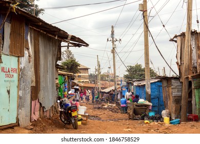 Nairobi, Kenya - August, 2019: Kibera Is The Biggest Slum In Africa. Slums In Nairobi, Kenya.