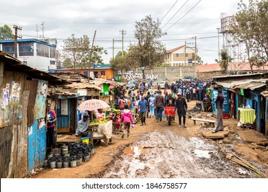 Nairobi, Kenya - August, 2019: Kibera Is The Biggest Slum In Africa. Slums In Nairobi, Kenya.