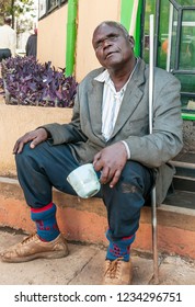 NAIROBI KENYA - MAY 2014. Blind Man Street Portrait Of An African American Beggar Who Is Sitting On The Street 