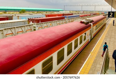 Nairobi, Kenya - October 2021: The Madaraka Express Train In Kenya