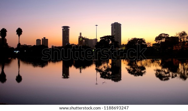 Nairobi skyline reflection. Wallpaper for a broadcasting studio. 