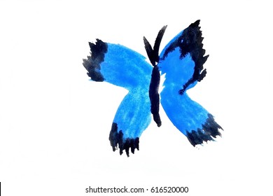 naive water color painting of blue butterfly