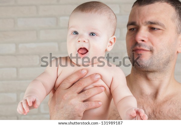 Naked Baby Boy Arms His Father Stock Photo (Edit Now) 131989